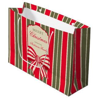 Christmas retro red green stripes with bow custom large gift bag