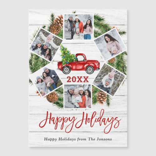 Christmas Retro Red Truck 6 PHOTO Magnetic Card