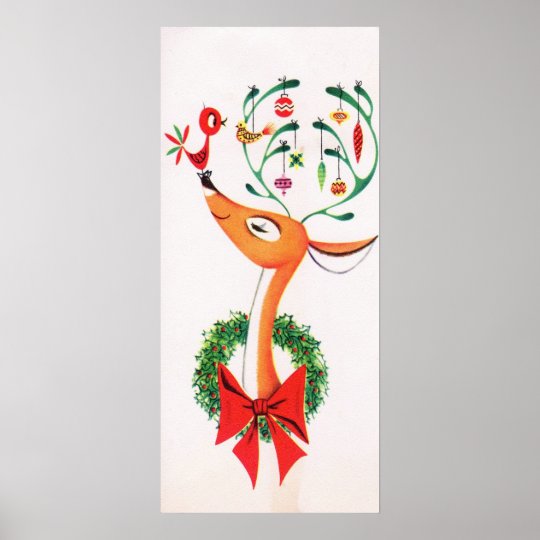 Christmas Retro Reindeer Holiday Vintage Poster Zazzle Com