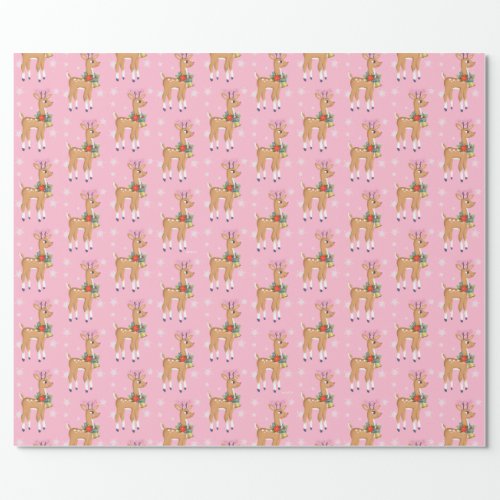 Christmas Retro Rudolph Reindeer in Pink Wrapping Paper