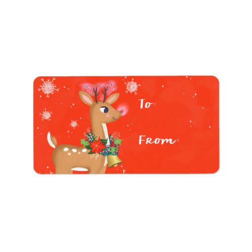 Christmas Retro Rudolph Reindeer Sticker Gift Tag