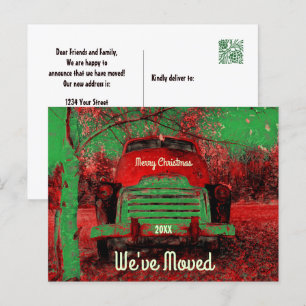 Christmas Retro Rustic Red Truck We've Moved Announcement Postcard