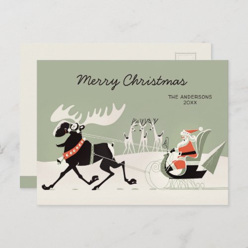 Christmas Retro Santa and moose sleigh CC1248  Postcard