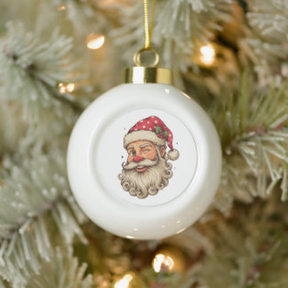 Christmas Retro Santa Winking Face Curly Beard Ceramic Ball Christmas Ornament