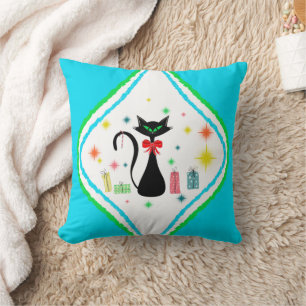 Christmas Retro Siamese Cat Throw Pillow