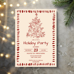 Christmas retro sketch grand millennial party invitation