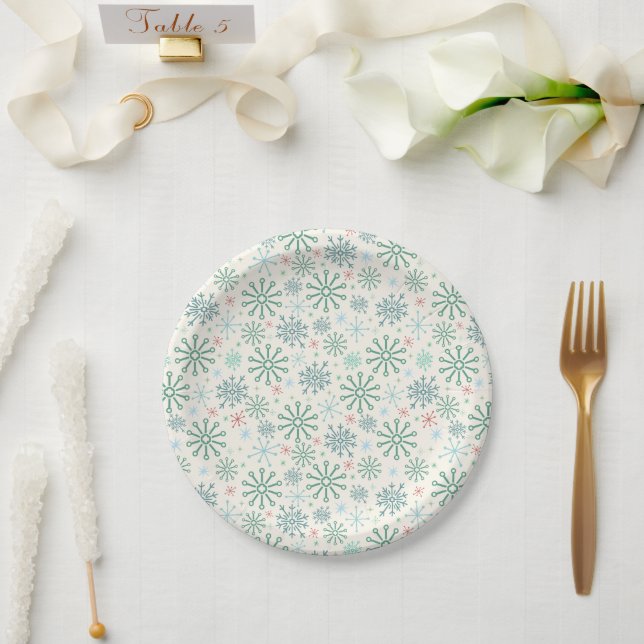 Christmas Retro Snowflakes Pattern Cream or Custom Paper Plates (Wedding)