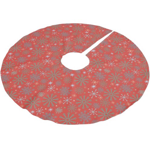 Christmas Retro Snowflakes Pattern Red or Custom Brushed Polyester Tree Skirt