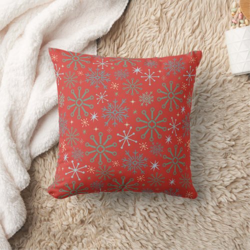 Christmas Retro Snowflakes Pattern Red or Custom Throw Pillow