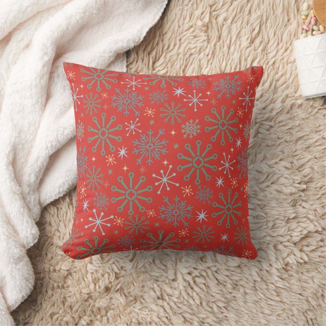 Christmas Retro Snowflakes Pattern Red or Custom Throw Pillow (Blanket)