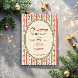 Christmas retro stripes grandmilenial dinner party invitation