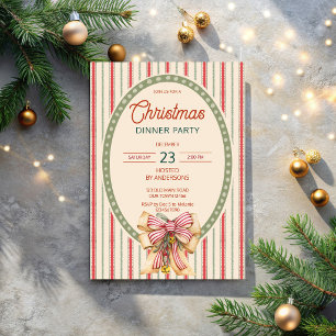 Christmas retro stripes grandmilenial dinner party invitation