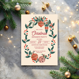 Christmas retro stripes grandmilenial dinner party invitation