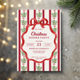 Christmas retro stripes grandmilenial dinner party invitation