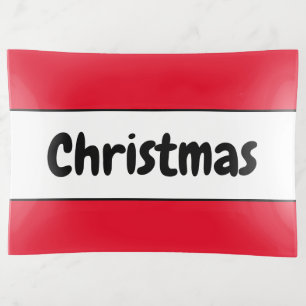 CHRISTMAS Retro Text Bright Red White Stripes Trinket Tray