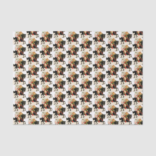 Christmas retro vintage boy horse  tissue paper (Front)