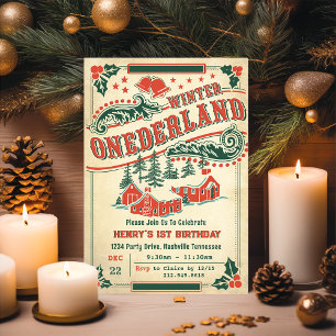 Christmas Retro Vintage Rustic Birthday Party Invitation