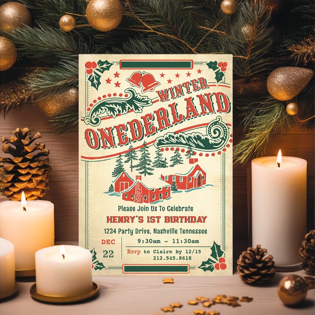 Christmas Retro Vintage Rustic Birthday Party Invitation (Creator Uploaded)