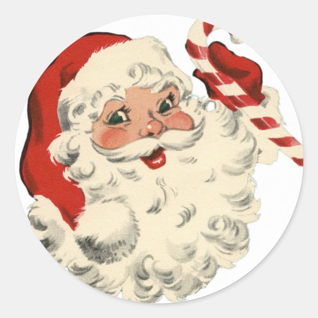Christmas Retro Vintage Santa Classic Round Sticker (Front)