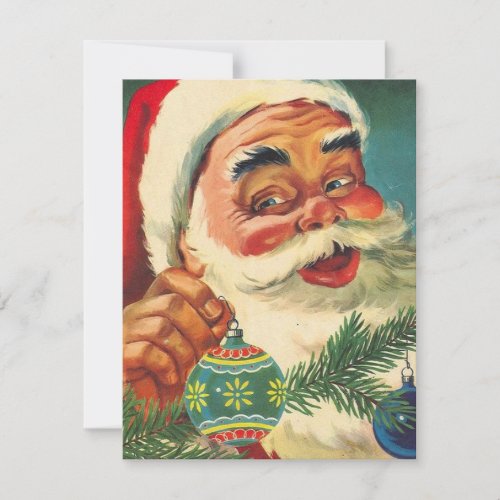 Christmas Retro Vintage Santa Holding Ornament Holiday Card