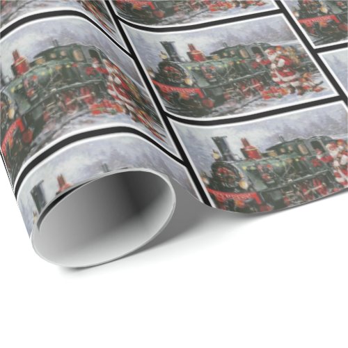 Christmas Retro Vintage Train Santa Antique Wrapping Paper