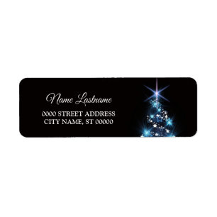 Christmas Return Address Blue Tree Black Elegant Label