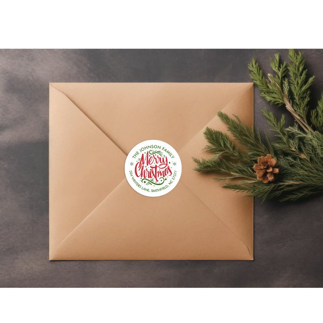 Christmas Return Address Classic Round Sticker (Creator Uploaded)