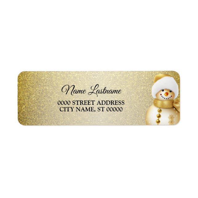 Christmas Return Address Gold Snowman Snowflakes  Label (Front)