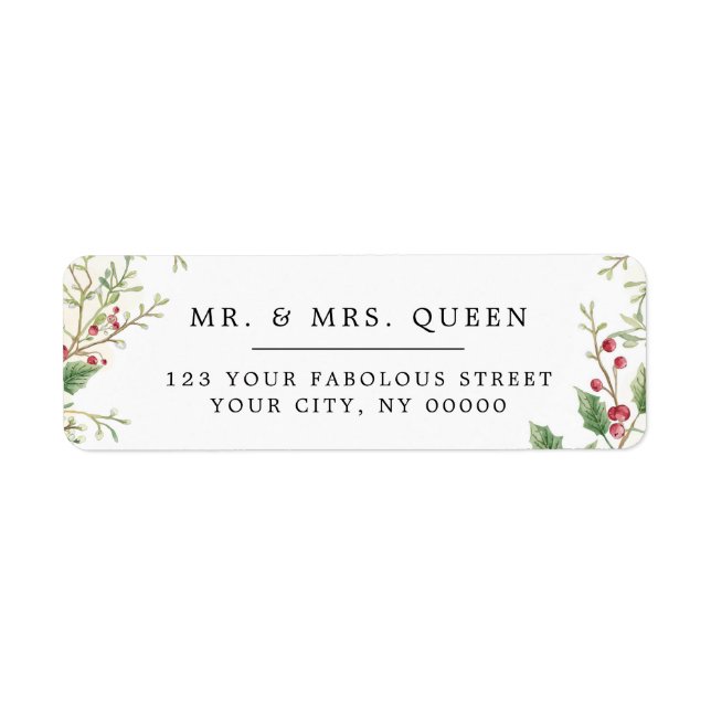Christmas Return Address holly berries Label (Front)