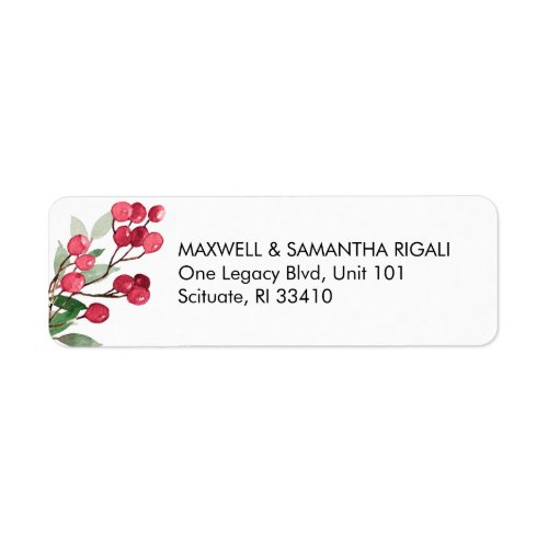 Christmas Return Address Label Berries  Leaves