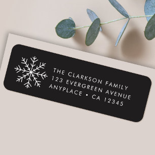 Christmas Return Address Label   Black Snowflake
