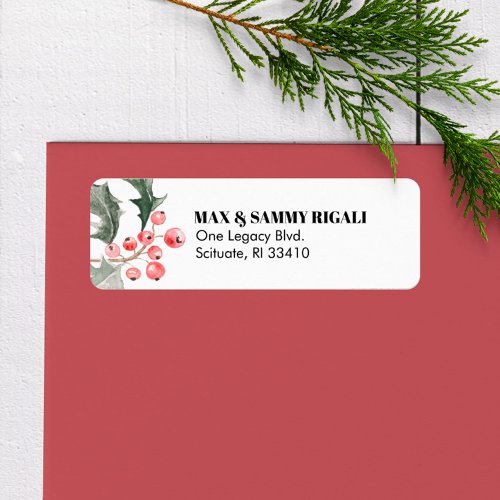 Christmas Return Address Label Holly  Berries