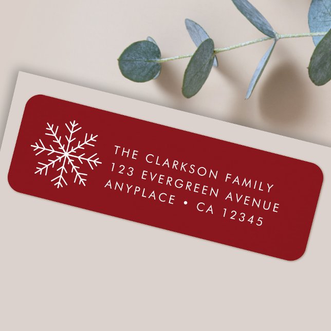 Christmas Return Address Label | Red Snowflake (Simple snowflake Christmas return address labels for Holiday card mailing & festive gift parcels)