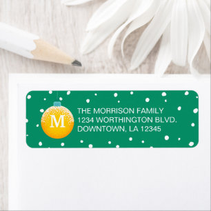 Christmas return address label with snow and ball