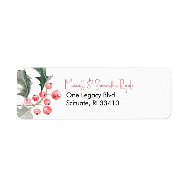 Christmas Return Address Labels Holly & Berries (Front)