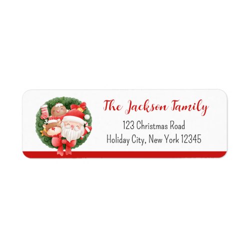 Christmas Return Address Labels Santa Wreath