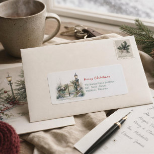 Christmas Return Address Labels Snowy Winter Gate