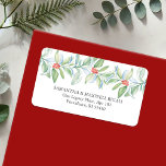 Christmas Return Address Labels Template<br><div class="desc">These clean and simple Christmas 2024 return address labels feature a modern minimalist design with elegant watercolor foliage and berries in shades of red and green on a crisp white background. The template fields allow you to easily personalize with your name and street address, making these labels perfect for a...</div>