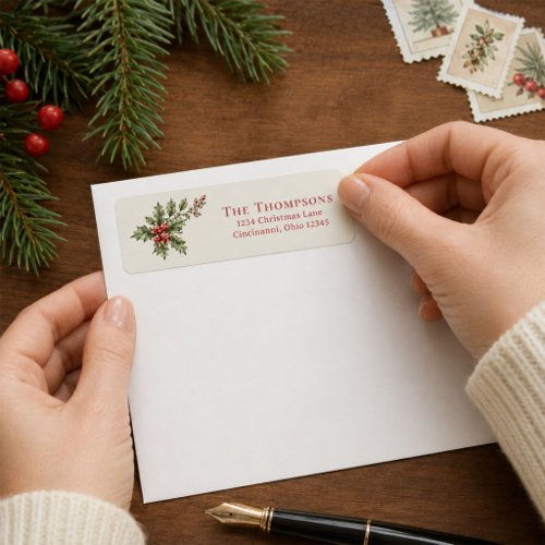 Christmas Return Address Red and Green Foliage Label