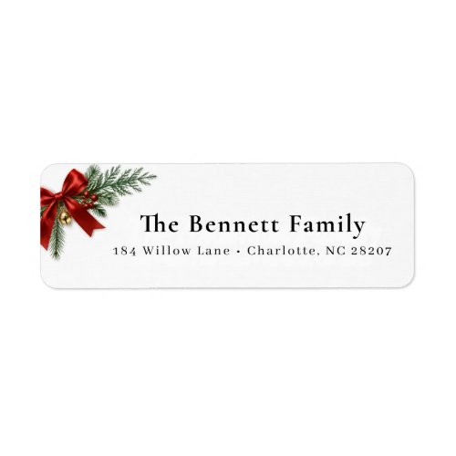 Christmas Return Address Red Bow Evergreen Holiday Label