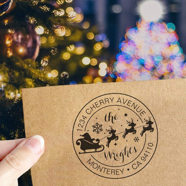 Christmas Return Address Santa Claus Sleigh  Rubber Stamp (Creator Uploaded)