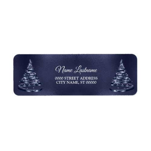 Christmas Return Address Shiny Blue Ribbon Tree Label