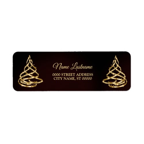 Christmas Return Address Shiny Golden Ribbon Tree Label