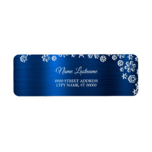 Christmas Return Address White Snowflakes Blue Label