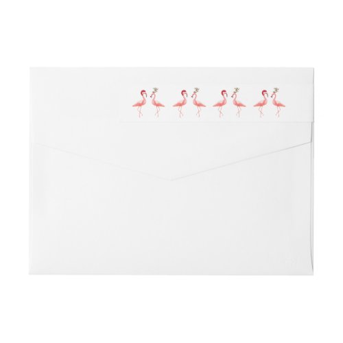 Christmas return label funny flamingos couple