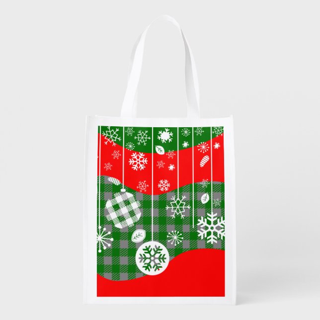 Christmas Reusable Grocery Bag – White Ornaments (Back)