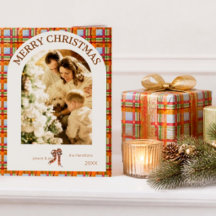 Christmas Review Photo Card Orange Plaid