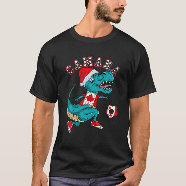 Christmas Rex Dino Canada Soccer Team Canadian Fla T-Shirt (Front)