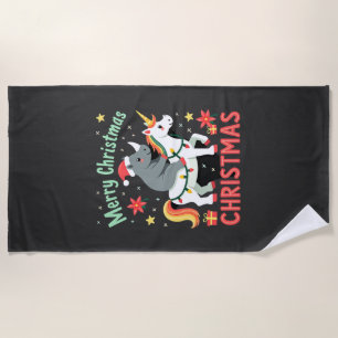 Christmas Rhino Merry Christmas Unicorn Rhino T-Sh Beach Towel