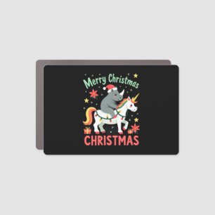 Christmas Rhino Merry Christmas Unicorn Rhino T-Sh Car Magnet